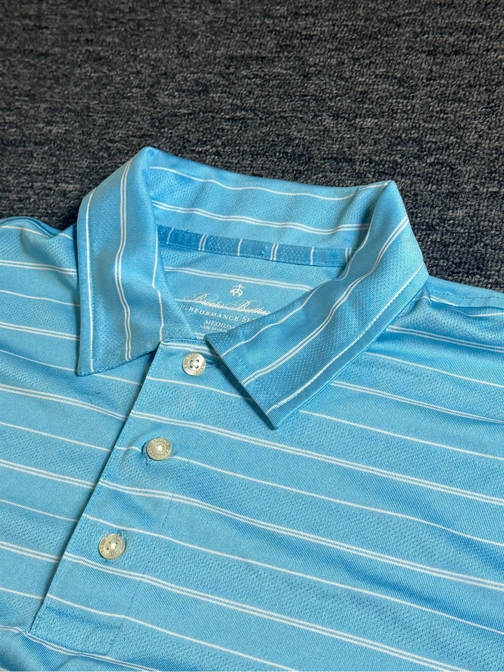 Brooks Brothers Performance Light Blue & White Striped Polo M Men 100% Polyester